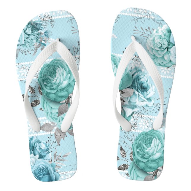 Chanclas Rosas azules encaje (Plantilla)