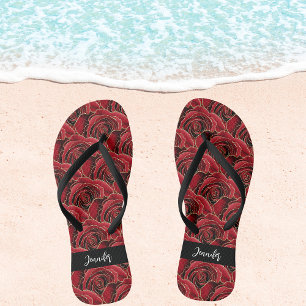 Chanclas Rosas negros rojos guión de nombre de flores