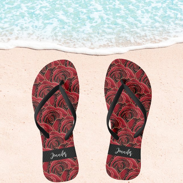 Chanclas Rosas negros rojos guión de nombre de flores (Subido por el creador)
