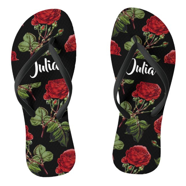 Chanclas Rosas rojas de nombre personalizado (Plantilla)