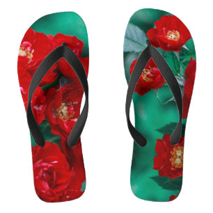 Chanclas Rosas rojas hojas verdes