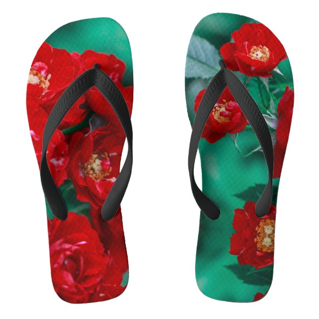 Chanclas Rosas rojas hojas verdes (Plantilla)
