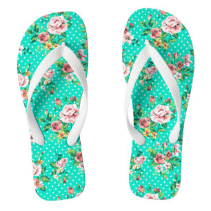 Chanclas Rosas Vintage Patrón Whimsical de Polkadots Blanco