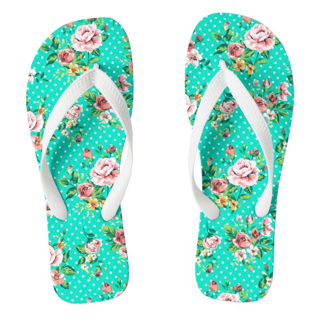 Chanclas Rosas Vintage Patrón Whimsical de Polkadots Blanco (Plantilla)