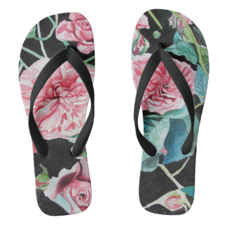 Chanclas Roses rosados flores florales Rosa acuarela Thongs