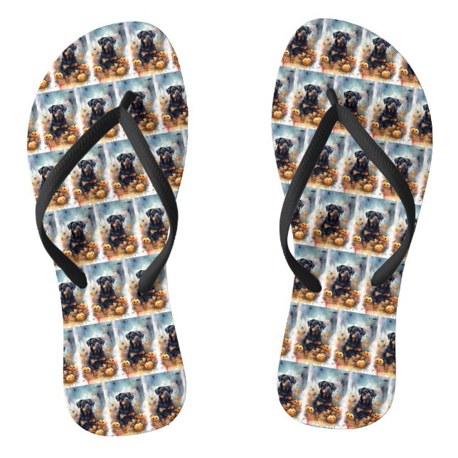 Chanclas Rottweiler de Halloween con calabazas aterradoras (Plantilla)