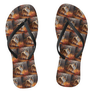 Chanclas Rough Collie en Otoño Las Hojas Caídas Inspiran