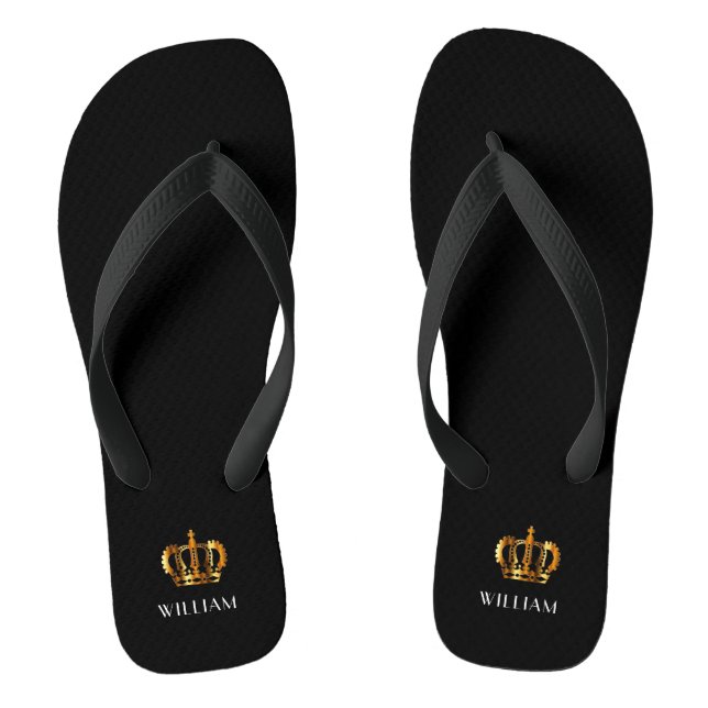 Chanclas Royal Gold Crown Nombre personalizado Negro (Plantilla)