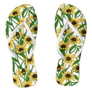 Chanclas Rudbekia amarilla sobre blanco