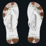 Chanclas Rústico Boda de la elegante dama de honor floral d<br><div class="desc">Estos elegantes chanclas de bodas son una gran manera de agradecer y reconocer a sus damas de honor, mientras les dan un descanso a sus pies después de un largo día. El rústico diseño floral otoñal presenta rosas acuáticos pintados a mano en tonos de naranja rojizo y melocotón de coral...</div>