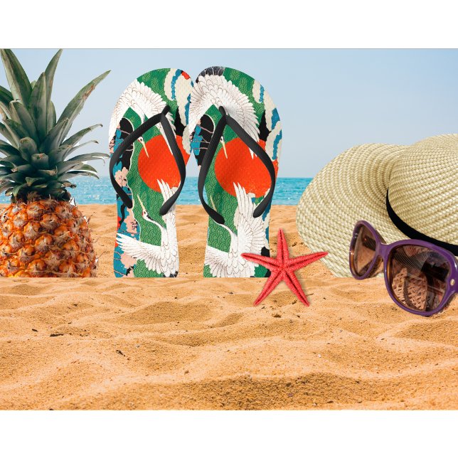 Chanclas Sakura japonesa vintage y grullas de corona roja (Subido por el creador)