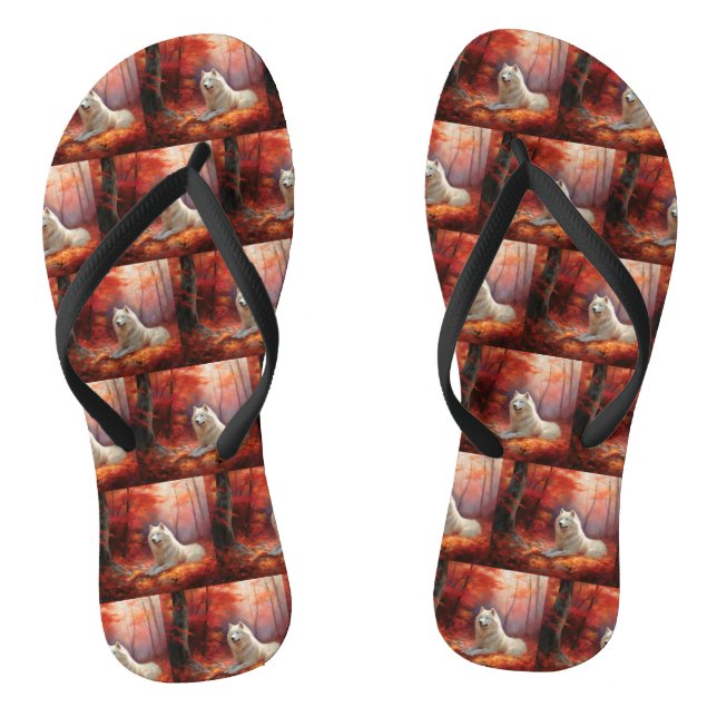 Chanclas Samoyedo en Otoño Hojas Caídas Inspiran (Plantilla)