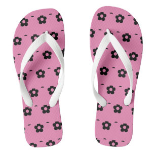 Chanclas Sandal con flores impresas de color negro sobre fo