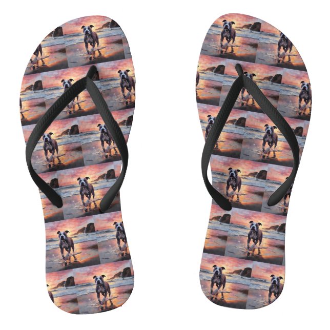 Chanclas Sandy American Staffordshire Dog on Beach Sunset (Plantilla)