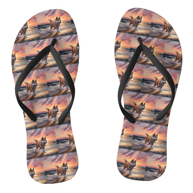 Chanclas Sandy Paws Akita Dog en Beach Sunset (Plantilla)