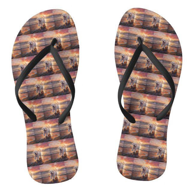 Chanclas Sandy Paws Bichon Frise Dog en Beach Sunset (Plantilla)