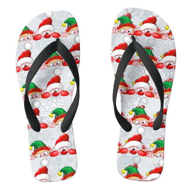 Chanclas Santa y Elf Cute y graciosos personajes Peeking (Plantilla)