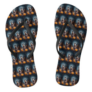 Chanclas Schnauzer de Halloween con calabazas aterradoras