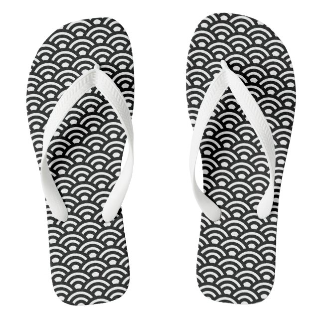 Chanclas Seigaiha, olas, japonés, blanco y negro (Plantilla)