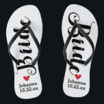 Chanclas Selección personalizada novia de la boda su color<br><div class="desc">Camine en comodidad en su día de boda con estos flips-flopes personalizados. Éstos se pueden modificar para requisitos particulares con el nombre de una novia y la fecha del boda. El fondo es blanco, no obstante usted puede cambiar el color haciendo clic en personalizar él. Debido al texto oscuro, este...</div>