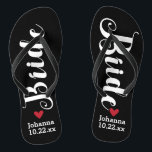 Chanclas Selección personalizada novia de la boda su color<br><div class="desc">Camine en comodidad en su día de boda con estos flips-flopes personalizados. Éstos se pueden modificar para requisitos particulares con el nombre de una novia y la fecha del boda. El fondo es negro, no obstante usted puede cambiar el color haciendo clic en personalizar él. Debido al texto blanco, este...</div>