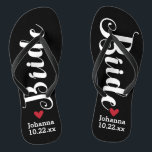 Chanclas Selección personalizada novia de la boda su color<br><div class="desc">Camine en comodidad en su día de boda con estos flips-flopes personalizados. Éstos se pueden modificar para requisitos particulares con el nombre de una novia y la fecha del boda. El fondo es negro, no obstante usted puede cambiar el color haciendo clic en personalizar él. Debido al texto blanco, este...</div>