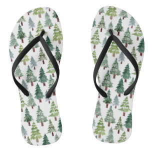 Chanclas  Selva de invierno de pino rústico acuarela
