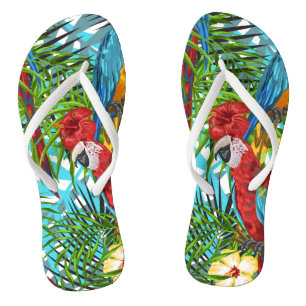 Chanclas Selva de vegetación hawaiana Hojas y pájaros tropi