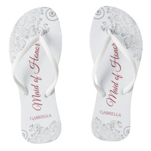Chanclas Sencillo encaje plateado y doncella roja de Boda d
