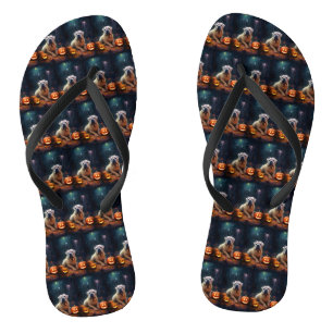 Chanclas Shar Pei de Halloween con calabazas aterrador