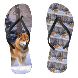Chanclas Shiba Inu deja que nieve Navidades