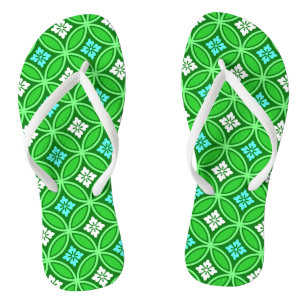 Chanclas Shippo con Motivo Floral, Tonos Verde Jade