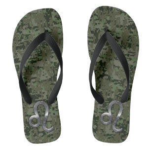 Chanclas Signo zodiacal de Leo en camuflaje digital verde o