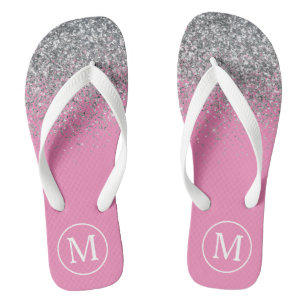 Chanclas Silver-Gray Glitter Pink Monogram