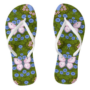 Chanclas Simetría de mariposas y flores, azul y rosa