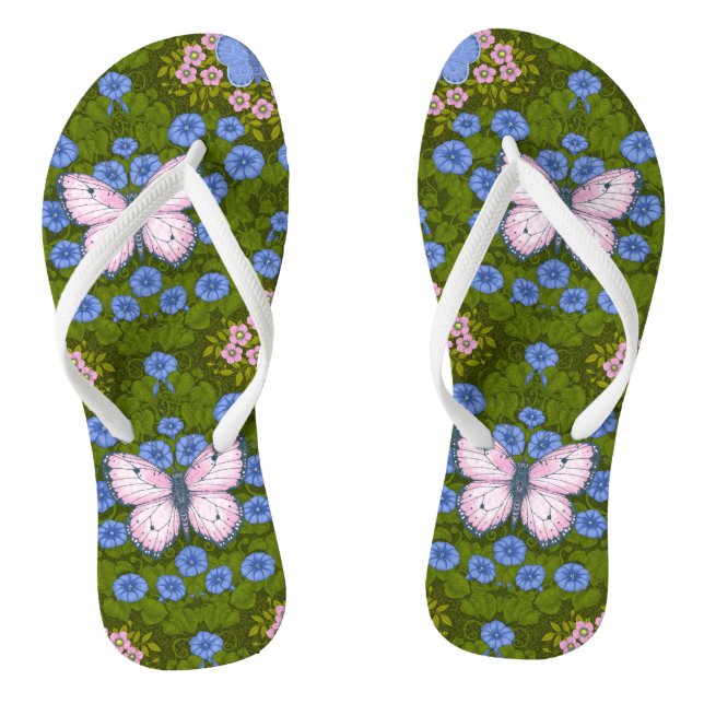 Chanclas Simetría de mariposas y flores, azul y rosa (Plantilla)
