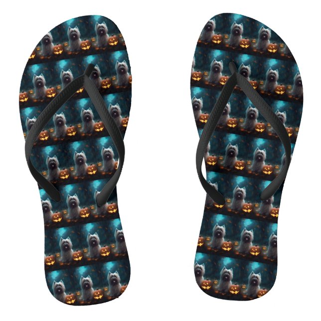 Chanclas Skye Terrier de Halloween con calabazas aterrador  (Plantilla)