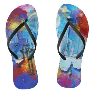 Chanclas SlipperyJoe NYC grafiti luna rodeada de nubes dram