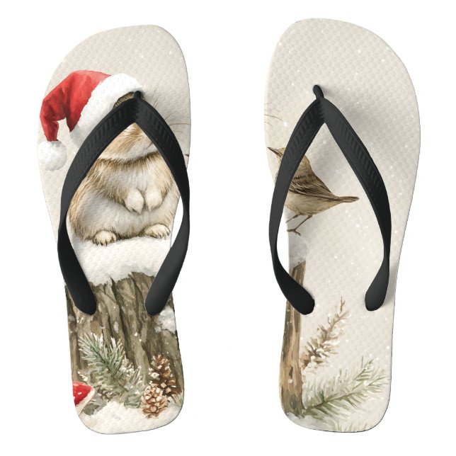 Chanclas Snowy Forest Winter Woodland Christmas Bunny Bird  (Plantilla)