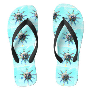 Chanclas sol-cara de ojos azules en azul claro