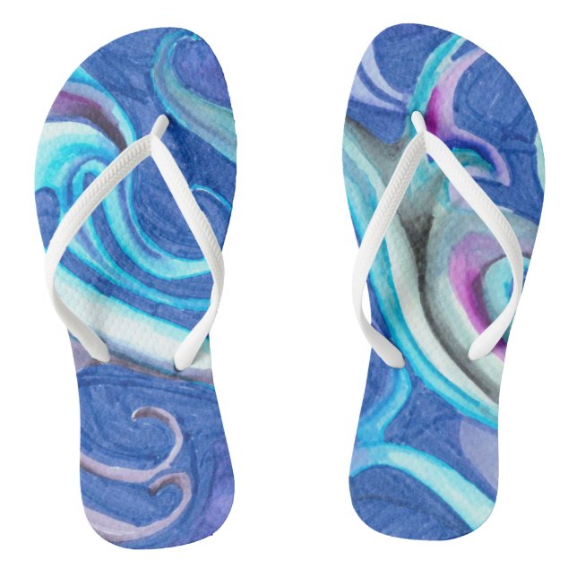 Chanclas Sombrillas azules abstractas Flip Flops de adulto, (Plantilla)