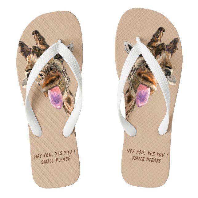 Chanclas Sonrisa divertida Giraffe Flip Flops - Elegir colo (Plantilla)