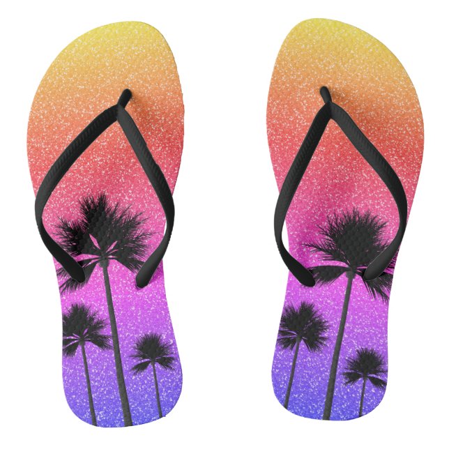 Chanclas Sparkly Palm Trees Gradient Sunset (Plantilla)