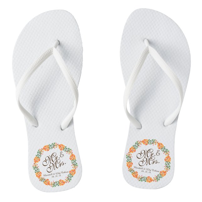 Chanclas Sr. y Sra. Elegant Boda Floral Flip Flops (Plantilla)