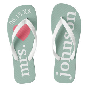 Chanclas Sr. y Sra. Honeymoon Heart - rosa Verde azulado