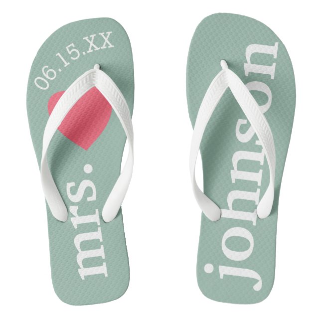 Chanclas Sr. y Sra. Honeymoon Heart - rosa Verde azulado (Plantilla)