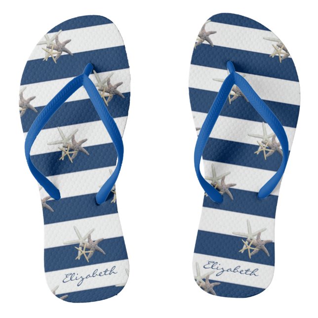 Chanclas Starfish Adorable En Rayas Personalizadas (Plantilla)