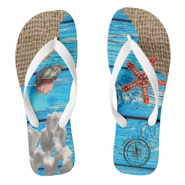 Chanclas Starfish Rústico Nautical Blue Wood (Plantilla)