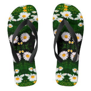 Chanclas Sueños de margarita en verde: Elegancia floral