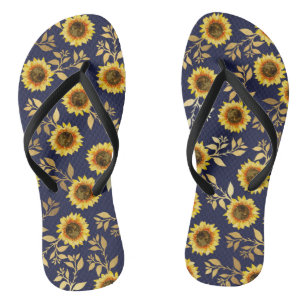 Chanclas Sunny Yellow Gold Navy Sunflowers deja el patrón